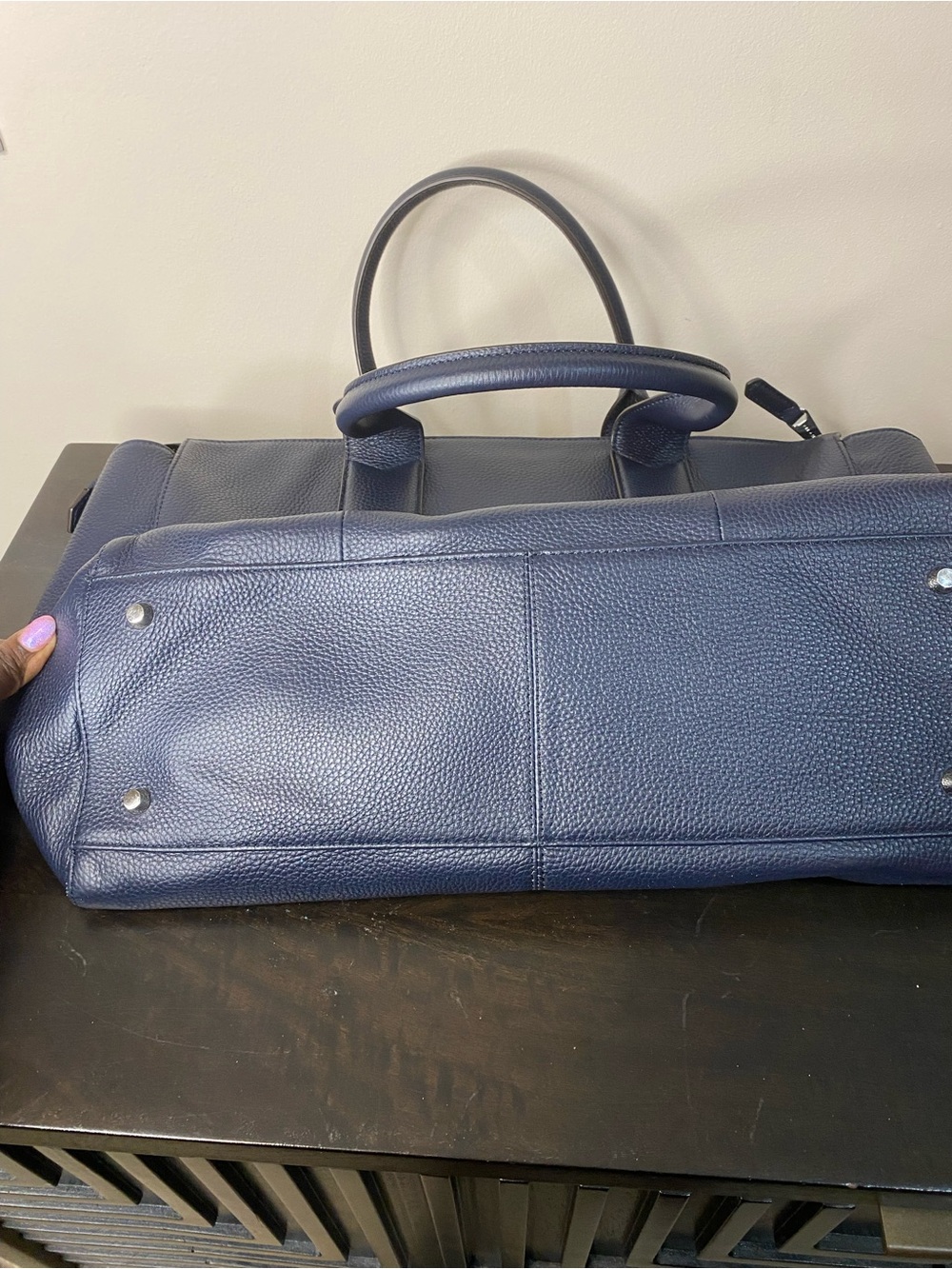 Jem + Bea Navy Leather Baby Tote Bag with Dual Top Handles - Picture 13 of 13